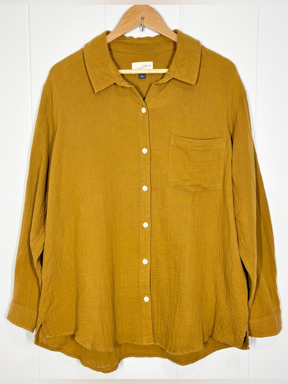 Universal Thread Gauze Cotton Long Sleeve Collared Button Down Top Size XL